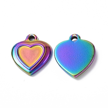 Ion Plating(IP) 304 Stainless Steel Pendants, Heart Charm, Rainbow Color, 18.5x15.5x2.5mm, Hole: 1.8mm