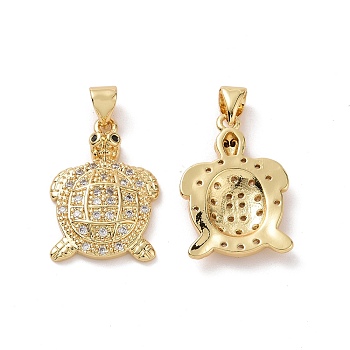 Brass Cubic Zirconia Pendants, Sea Turtle Charm, Real 18K Gold Plated, 21.5x15x4mm, Hole: 3.5x5mm