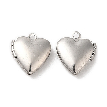 316 Surgical Stainless Steel Locket Pendants, Heart Charm, Stainless Steel Color, 15x13x4.5mm, Hole: 1.6mm, Inner Diameter: 6x8mm