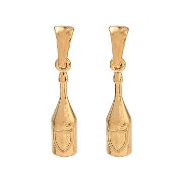 304 Stainless Steel Pendants, Champagne Bottle Shape Charms, Ion Plating(IP), Golden, 23.5x6.5x6mm, Hole: 8x3mm