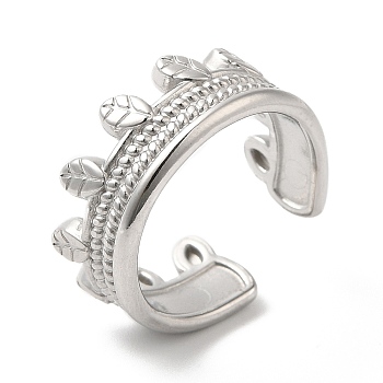 304 Stainless Steel Leaf Open Cuff Ring for Women, Stainless Steel Color, Inner Diameter: 18mm