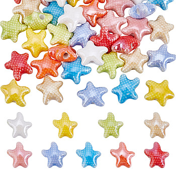 36Pcs 9 Colors Handmade Porcelain Beads, Starfish, Mixed Color, 12x10.5x6mm, Hole: 2mm, 4pcs/color