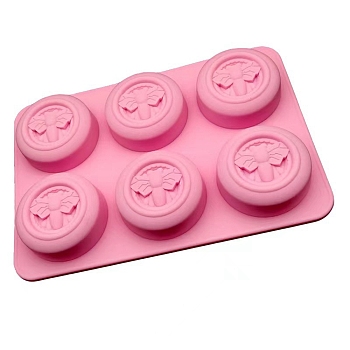 Flat Round with Bees DIY Silicone Molds, Fondant Molds, Resin Casting Molds, for Chocolate, Candy, UV Resin & Epoxy Resin Craft Making, Hot Pink, 240x145x25mm