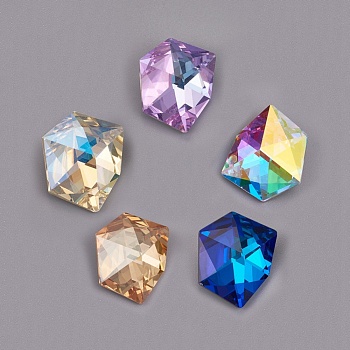 Pointed Back K9 Glass Rhinestone Cabochons, Back Plated, Faceted, Nuggets, Mixed Color, 20~21x17~18x8~8.5mm