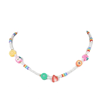 Polymer Clay Beaded Necklace, Fruit, Colorful, 15.75 inch(40cm)