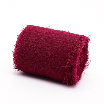 Polyester Ribbon, Fringe Chiffon Silk-Like Ribbon, for Wedding Invitations, Bouquets, Gift Wrapping , Dark Red, 2 inch(50mm), about 5m/roll