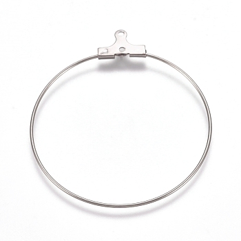 304 Stainless Steel Pendants, Hoop Earring Findings, Ring, Stainless Steel Color, 21 Gauge, 40x35.5x0.7mm, Hole: 1mm