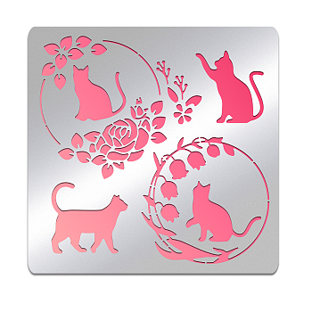 Stainless Steel Cutting Dies Stencils, for DIY Scrapbooking/Photo Album, Decorative Embossing DIY Paper Card, Matte Stainless Steel Color, Cat Pattern, 156x156mm