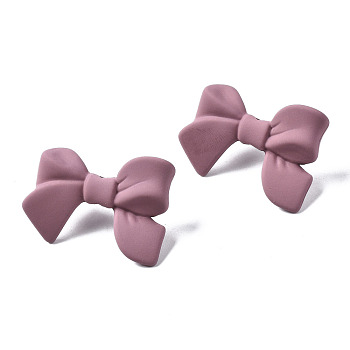 Spray Painted CCB Plastic Bowknot Stud Earring Findings, Old Rose, 24x33mm, Hole: 1.2mm, Pin: 0.7mm