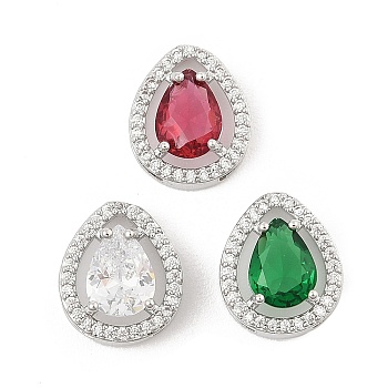 Brass Micro Pave Cubic Zirconia Slide Charms, Long-Lasting Plated, Teardrop, Mixed Color, 12.5x11x6.5mm, Hole: 1.5x11mm