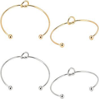 4Pcs 2 Colors 304 Stainless Steel Love Knot Cuff Bangle Making, with End Round Beads, Mixed Color, Inner Diameter: 2-1/2 inch(63~66mm), 2pcs/color