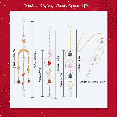 sunclue 4шт. 4 стиль рождественские тематические стеклянные подвесные украшения в виде ловца солнца(AJEW-SC0001-51)-2