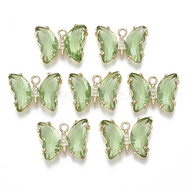 Light Gold LightGreen Butterfly Brass+Glass Pendants