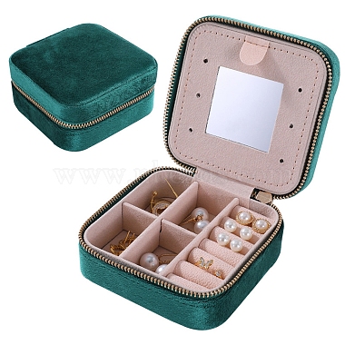 Green Square Velvet Jewelry Set Boxes