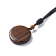 Natural Gemstone Flat Round with Tree of Life Pendant Necklace with Nylon Cord for Women(NJEW-P274-03)-4