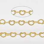 Soldered Brass Heart Chains, Cadmium Free & Nickel Free & Lead Free, with Spool, Golden, 1.4x2x0.2mm, about 39.37 Feet(12m)/roll(CHC-T008-03G)