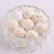 Handmade Woolen Macrame Wooden Pom Pom Ball Beads, for Baby Teether Jewelry Beads DIY Necklace Bracelet, Seashell Color, 20mm(MAKN-PW0001-048A)