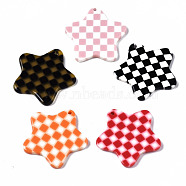 Cellulose Acetate(Resin) Pendants, Star with Grid Pattern, Mixed Color, 26x26.5x2.5mm, Hole: 1.4mm(KY-Q057-004)