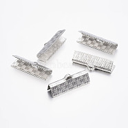 304 Stainless Steel Ribbon Crimp Ends, Rectangle, Stainless Steel Color, 7x20mm, Hole: 1.2x3mm(STAS-I071-12P-B)
