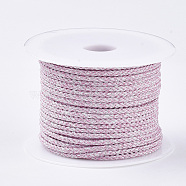 Polyester Braided Cords, with Metallic Cord, Pearl Pink, 4x3mm, about 32.8 yards(30m)/roll(OCOR-N004-05)
