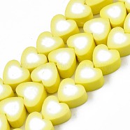 Handmade Polymer Clay Bead Strands, Heart, Yellow, 8x8~9x4~5mm, Hole: 1.5mm, about 40pcs/strand, 12.01 inch~ 12.60 inch(30.5cm~32cm)(CLAY-S096-044G)