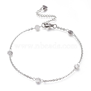 304 Stainless Steel Cable Chain Anklets, with Textured Flat Round Links and Lobster Claw Clasps, Stainless Steel Color, 9-1/8 inch(23cm)(AJEW-M026-04P)