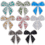 Gorgecraft 8Pcs 8 Colors Bowknot Resin Rhinestone Patches, Iron/Sew on Appliques, Costume Accessories, for Clothes, Bag, Pants, Shoes, Mixed Color, 62x60x2.3mm, 1pc/color(DIY-GF0005-28)