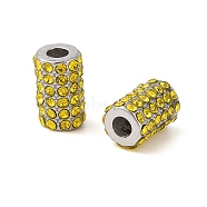 304 Stainless Steel Beads, with Rhinestone, Column, Stainless Steel Color, Citrine, 11x7mm, Hole: 3mm(STAS-NH0001-02P-03)