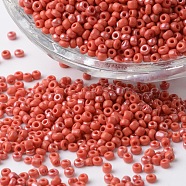 12/0 Ceylon Pearl Luster Plated Round Glass Seed Beads, Orange Red, 2~3x1.5~2mm, Hole: 0.8~1mm, about 37500pcs/pound(SEED-K003-2mm-M08-01)