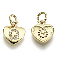 Brass Micro Pave Clear Cubic Zirconia Charms, with Jump Ring, Heart with Letter, Real 16K Gold Plated, Nickel Free, Letter.Q, 10x9x2mm, Jump Ring: 5x1mm, 3mm inner diameter(KK-N227-34Q-NF)