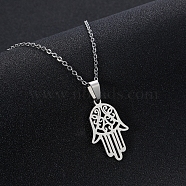 Hollow Hamsa Hand Pendant Necklace, Stainless Steel Cable Chain Necklaces for Women's (DQ3494-2)