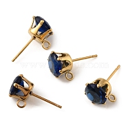Ion Plating(IP) 304 Stainless Steel Stud Earring Findings, with Cubic Zirconia & Vertical Loops, Flat Round, Dark Blue, 10.5x8mm, Hole: 1.8mm, Pin: 1mm(STAS-M315-02G-03)