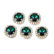 Sew on Rhinestone, Transparent Glass Rhinestone, with Brass Prong Settings, Faceted, Square, Emerald, 17x17x8mm, Hole: 1mm(RGLA-S030-05-B06)