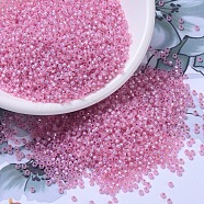 MIYUKI Round Rocailles Beads, Japanese Seed Beads, 11/0, (RR555) Dyed Rose Silver Lined Alabaster, 11/0, 2x1.3mm, Hole: 0.8mm, about 5500pcs/50g(SEED-X0054-RR0555)