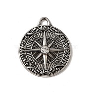 Alloy Pendant, with Rhinestones, Cadmium Free & Lead Free, Compass Shape Charms, Antique Silver, 41x35.5x5mm, Hole: 3.8x5mm(FIND-A038-44AS)
