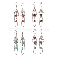 Gemstone Dangle Earrings, with Natural Cultured Freshwater Pearl and 316 Surgical Stainless Steel Earring Hooks, 80.5mm, Pin: 0.7mm, 4pcs/set(EJEW-TA00207)