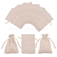 Polycotton(Polyester Cotton) Packing Pouches Drawstring Bags, with Printed Flower, Wheat, 14x10cm(ABAG-T004-10x14-01)