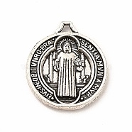 Tibetan Style Alloy Pendants, Flat Round The Exorcism of Emily Rose, Antique Silver, 15x13x1.5mm, Hole: 1mm(PALLOY-B012-03AS)