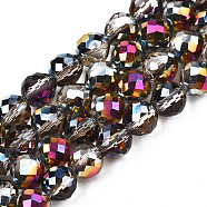 Electroplate Translucent Glass Beads Strands, AB Color Plated, Half Plated, Faceted, Strawberry, Peru, 6x6mm, Hole: 1.4mm, about 100pcs/strand, 24.02 inch(61cm)(EGLA-N002-26-D02)