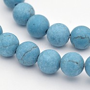 Synthetic Turquoise Round Beads Strands, Frosted, Sky Blue, 8mm, Hole: 1mm, about 48pcs/strand, 15.3 inch(G-G735-13F-8mm)