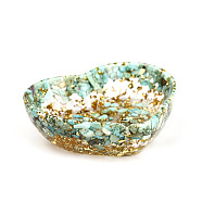 Resin Home Display Decorations, with Synthetic Turquoise Chips and Gold Foil Inside, Heart Plate, 77x70x20mm(G-PW0005-09D)