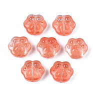 Transparent Spray Painted Glass Beads, Bear Paw, Coral, 13.5x15x8.5mm, Hole: 1mm(GLAA-S054-013C)