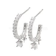 925 Sterling Silver with Cubic Zirconia Stud Earring Findings, Real Platinum Plated, 21mm, Pin: 0.6mm(EJEW-B038-11P)