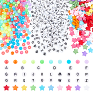 PandaHall Elite 1380Pcs 3 Style Acrylic Beads, Star & Round & Flat Round with Letter, Mixed Color, 9.5x9.5x3.5mm, Hole: 0.5mm(SACR-PH0006-07)