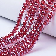 Electroplate Glass Beads Strands, Pearl Luster Plated, Faceted, Rondelle, FireBrick, 3x2mm, Hole: 0.8mm, about 165~169pcs/strand, 15~16 inch(38~40cm)(X-EGLA-A034-T2mm-A06)