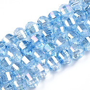Transparent Electroplate Glass Beads Strands, AB Color Plated, Faceted, Round, Light Sky Blue, 8x7mm, Hole: 2mm, about 60pcs/strand, 14.96 inch(38cm)(EGLA-N006-078B)