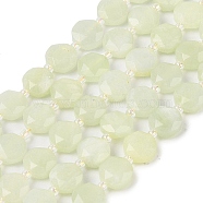 Natural New Jade Beads Strands, with Seed Beads, Faceted Hexagonal Cut, Flat Round, 9.5~10x5mm, Hole: 1.2mm, about 33pcs/strand, 15.24''(38.7cm)(G-N342-78A)