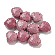 Natural Rhodonite Beads, Half Drilled, Heart, 15.5x15.5x8mm, Hole: 1mm(G-P531-A24-01)
