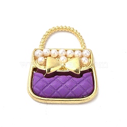 Alloy Enamel Charms, with ABS Plastic Imitation Pearl Beads, Cadmium Free & Nickel Free & Lead Free, Golden, Handbag with Bowknot Charm, Dark Violet, 18.5x16x4.5mm, Hole: 4.5x8mm(ENAM-F144-06A)