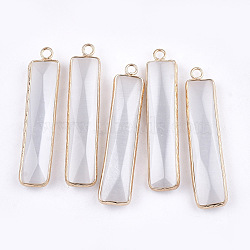 Cat Eye Pendants, with Brass Findings, Faceted, Rectangle, Golden, WhiteSmoke, 45~46x9~11x4~5mm, Hole: 2mm(G-T112-10B)